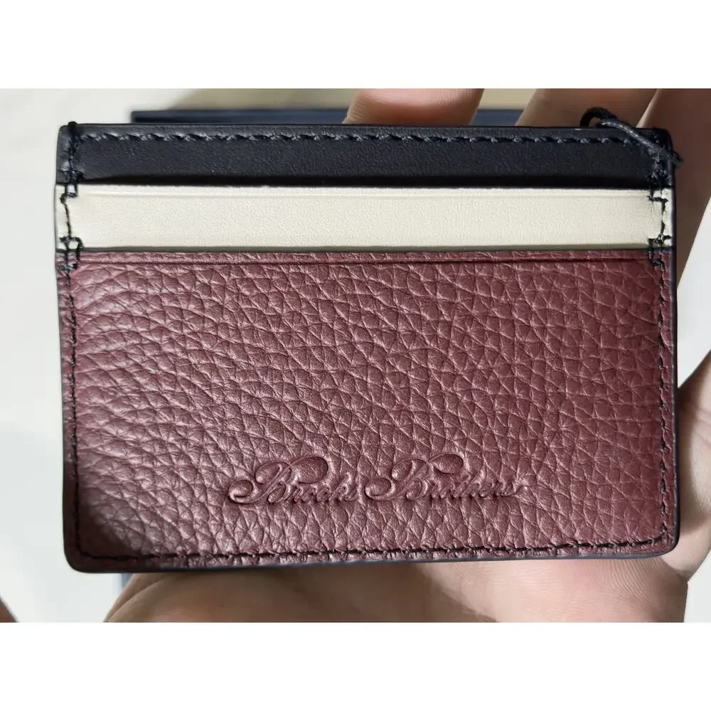 Brooks Brothers Men's Card Holder Wallet Brown/Black/White Logo Accent